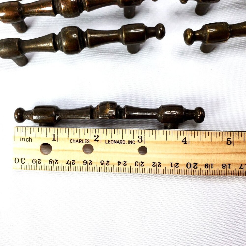 7 Vintage Brass Drawer Pulls Handles With Screws 3" Center Hole Spacing - Picture 5 of 6